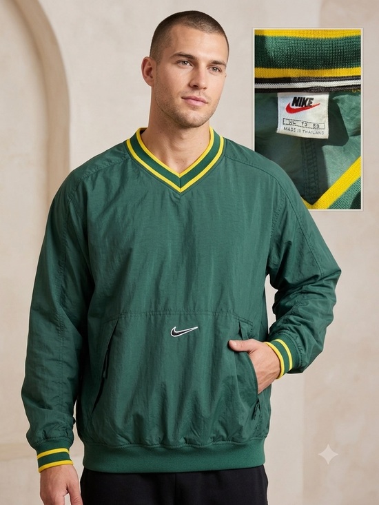 Nike Other - Nike V-Neck Nylon Pullover Vintage Y2K Sportswear Center Swoosh Green Gold XL
